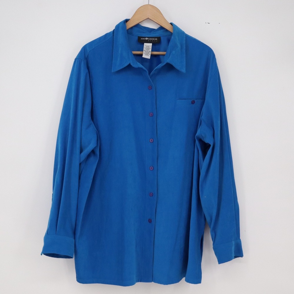 Sag Harbor Button-Down Womens 22W Blue Long Sleeve Stretch Excellent